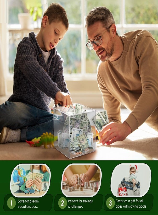 Vcertcpl Acrylic Clear Piggy Bank Money Saving Box for Cash Saving, Must Break to Open, 1.4L Capacity, Clear Cube, Unisex, Adults and Children - Image 5
